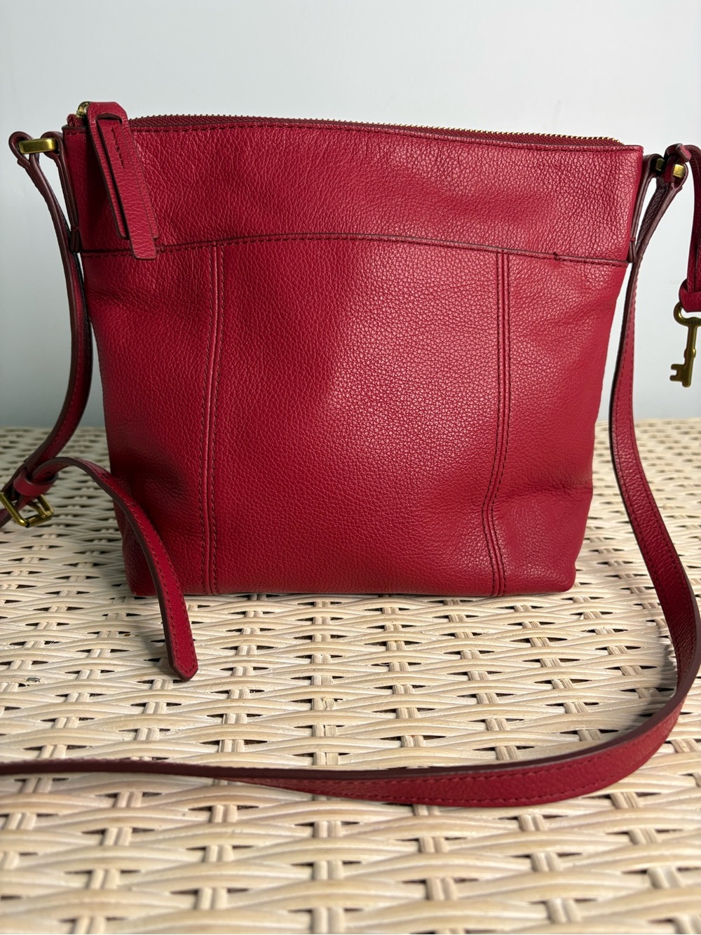 Fossil Red Leather Crossbody Bag